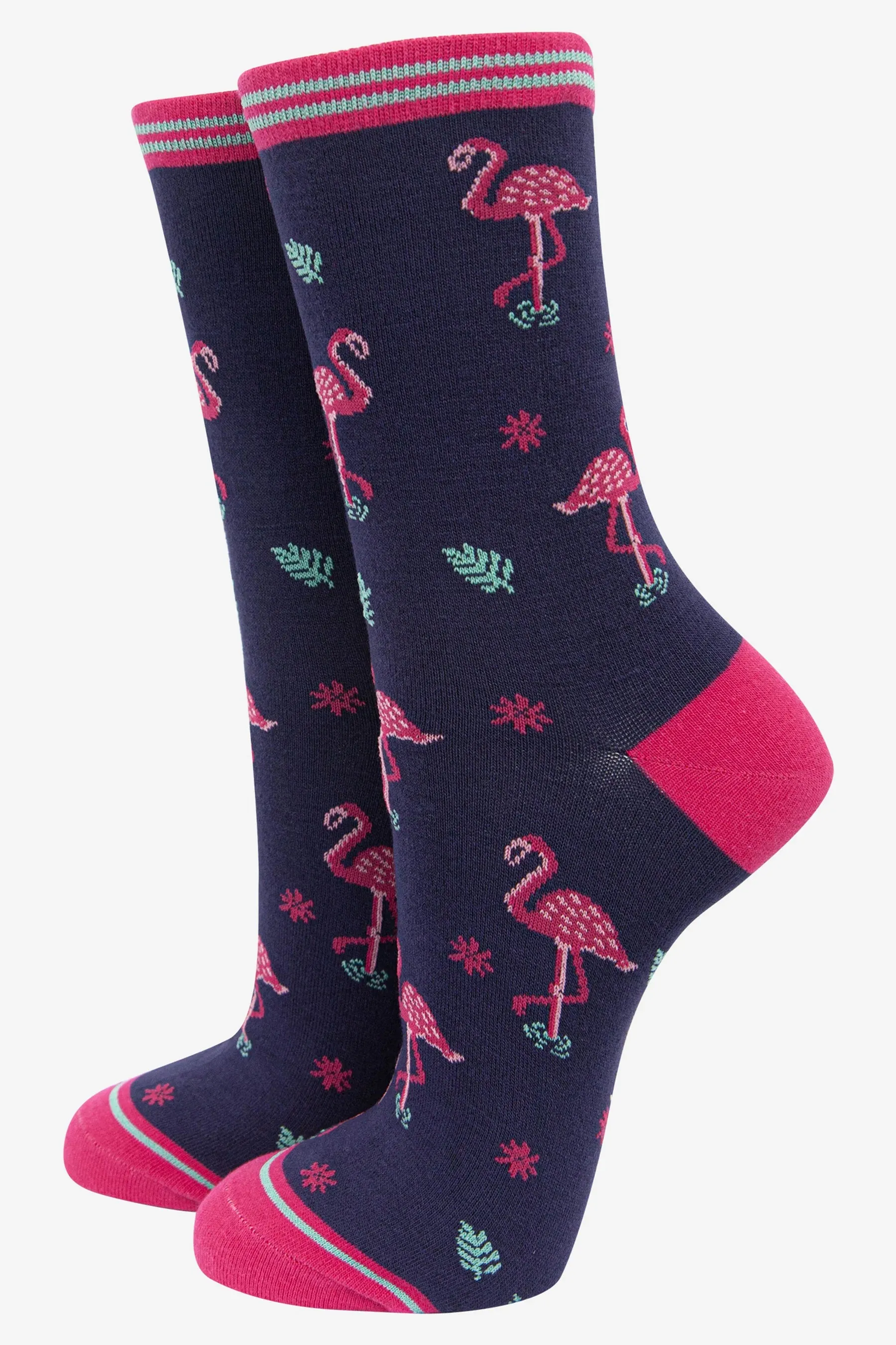 4479FLANB Navy Flamingo Bamboo Socks