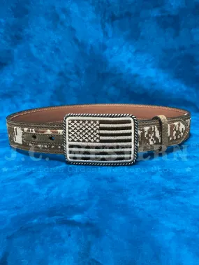 Ariat A1030844 Mens Digital Camo Belt With USA Flag Buckle Medium Brown