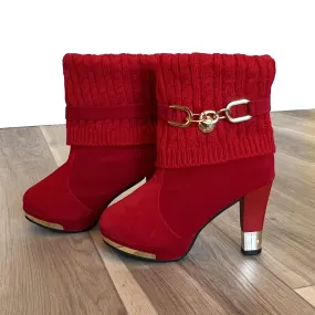 BBLAN Red Suede Fashion Booties with Leg Warmers. Size: US 7.5, EU-28.