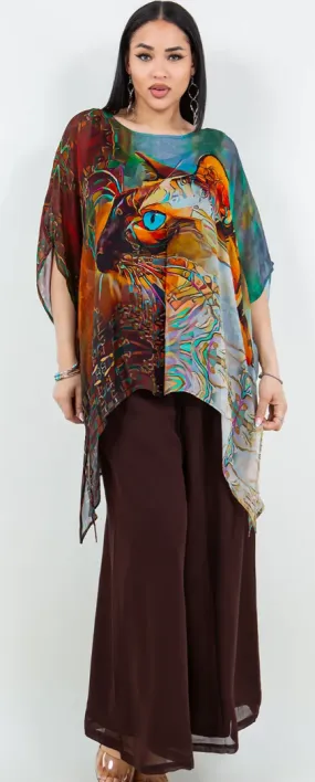 Cat Woman Oversize Tunic Top Lagenlook Boho Hippie Chic SML-6X 