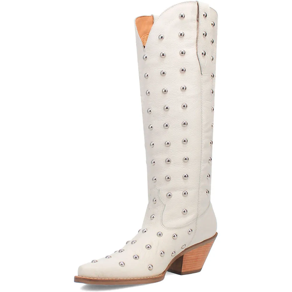 Dingo's Broadway Bunny White Studded Snip Toe Leather Boots