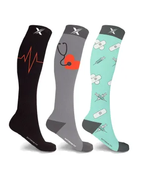 Medical Theme Knee-High Compression Socks -- Large/X-Large