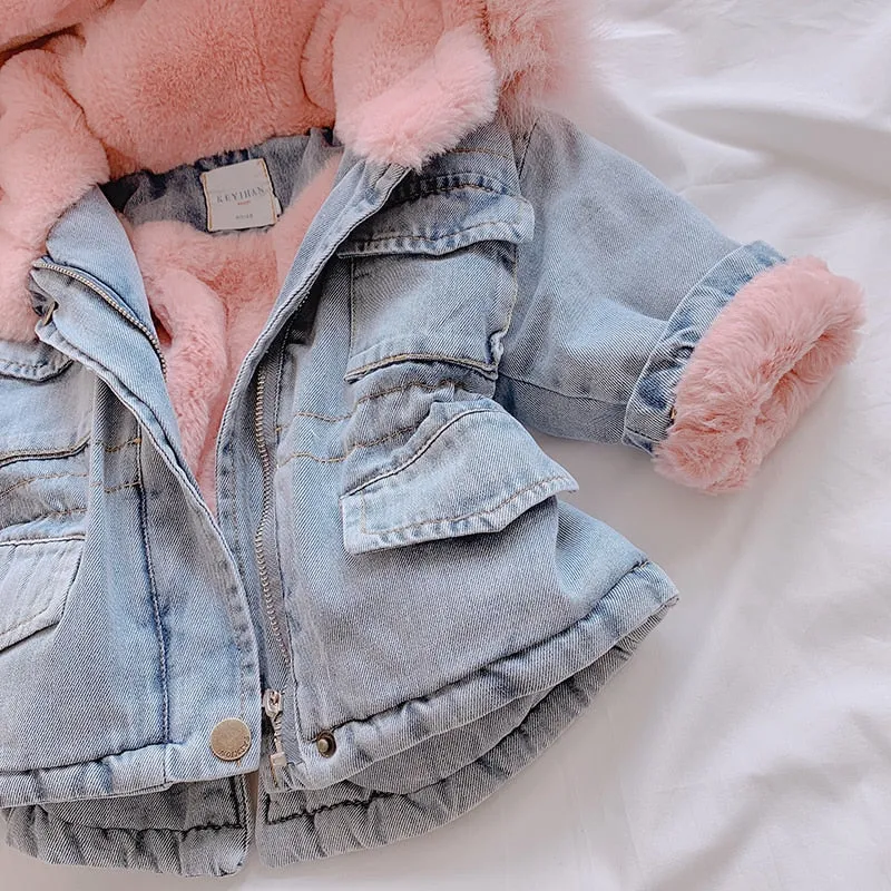 Premium Denim Fur Oversized Jacket