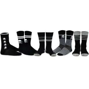 TeeHee Socks Men's Novelty Cotton Crew Skulls and Stripes 5-Pack (51056)